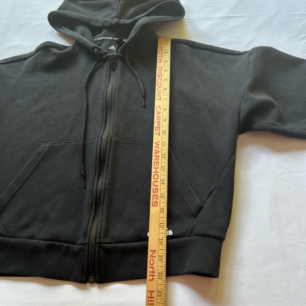 Adidas Cropped Hoodie Women’s Sz S Black/White Full Zip Front Pockets - Picture 6 of 8